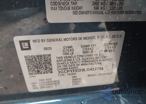 2020 Chevrolet Silverado 1500 4Wd Short Bed Lt Trail Boss z USA, uszkodzony, nr VIN 3GCPYFED3LG412791